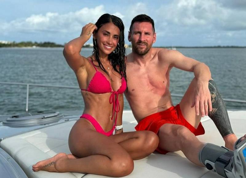 Antonela Roccuzzo im Bikini mit Lionel Messi