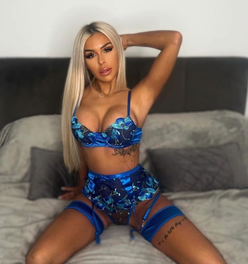 Amber in blue