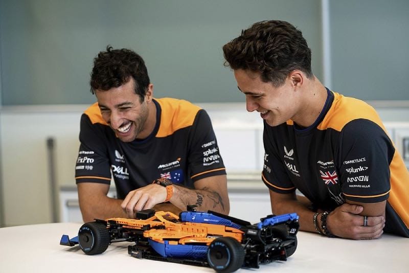Lando Norris and Daniel Ricciardo with Lego