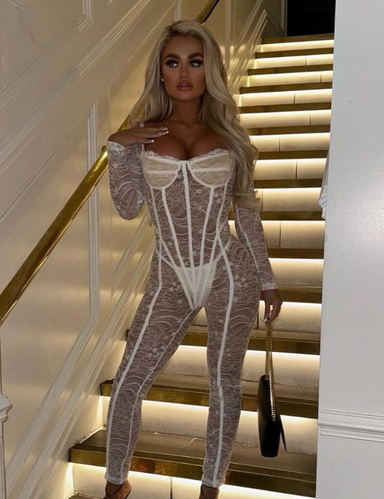 Courtney in white outfit