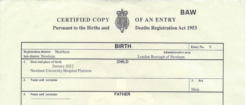UK birth Certificate