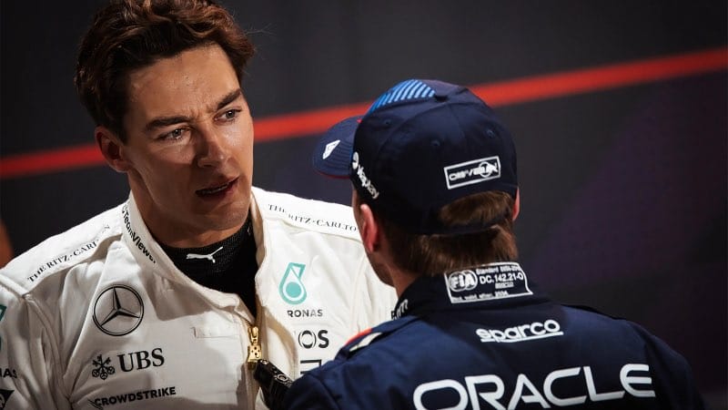 F1 drivers George Russell and Max Verstappen Angry