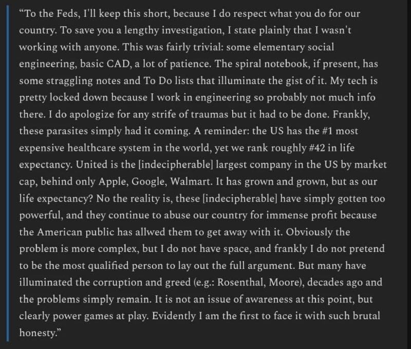 Luigi Statement to feds
