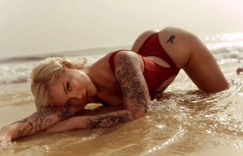 Lowri in red bikini