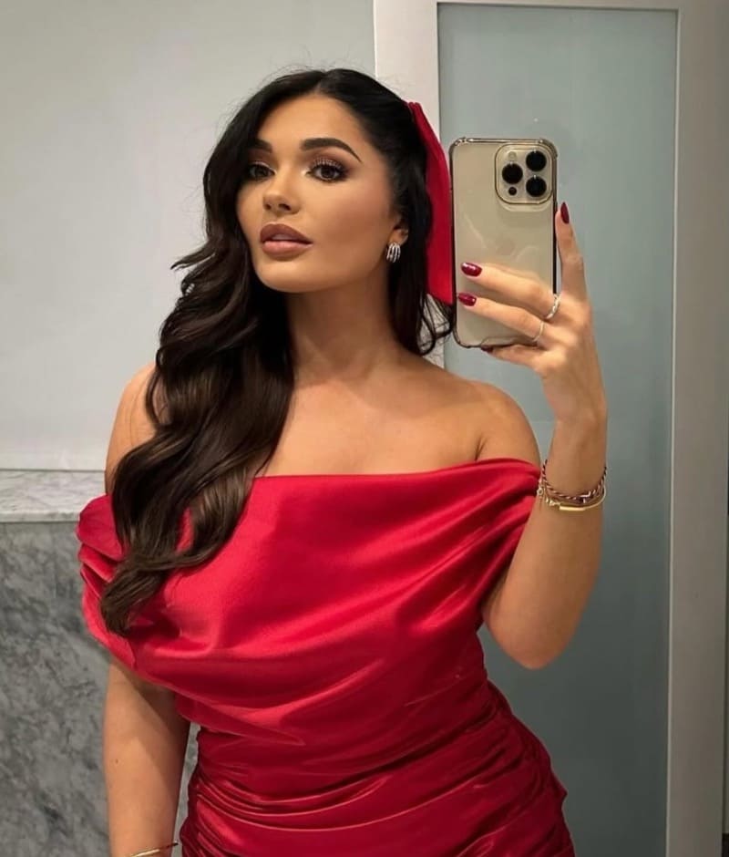 India in red dress