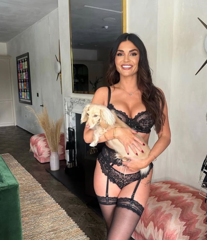 Babe in lingerie with dog