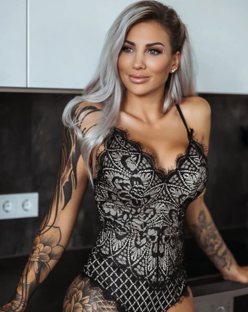 Viktoria in black and white lingeri 