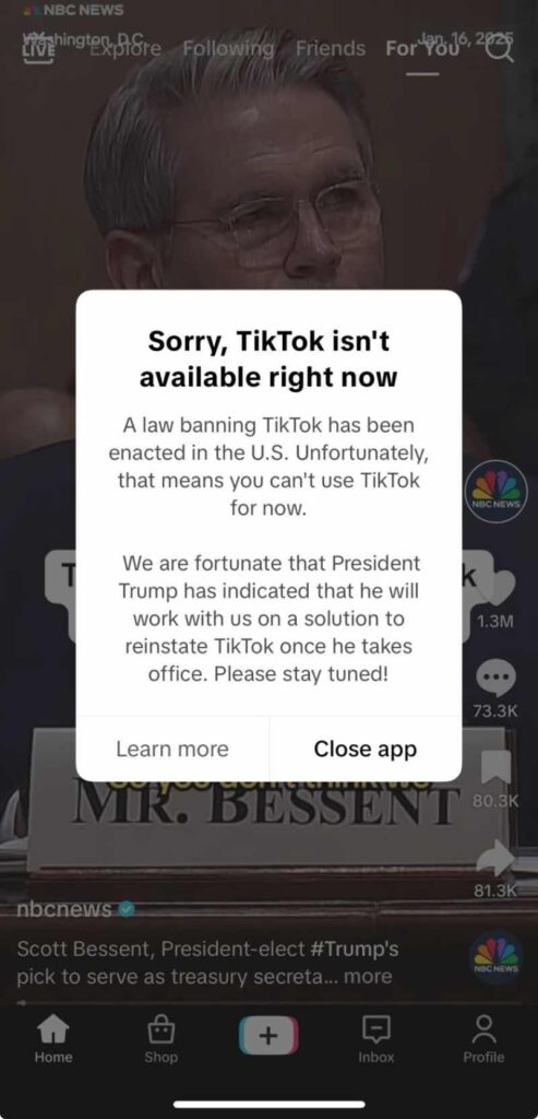 TikTok being banned in the USA