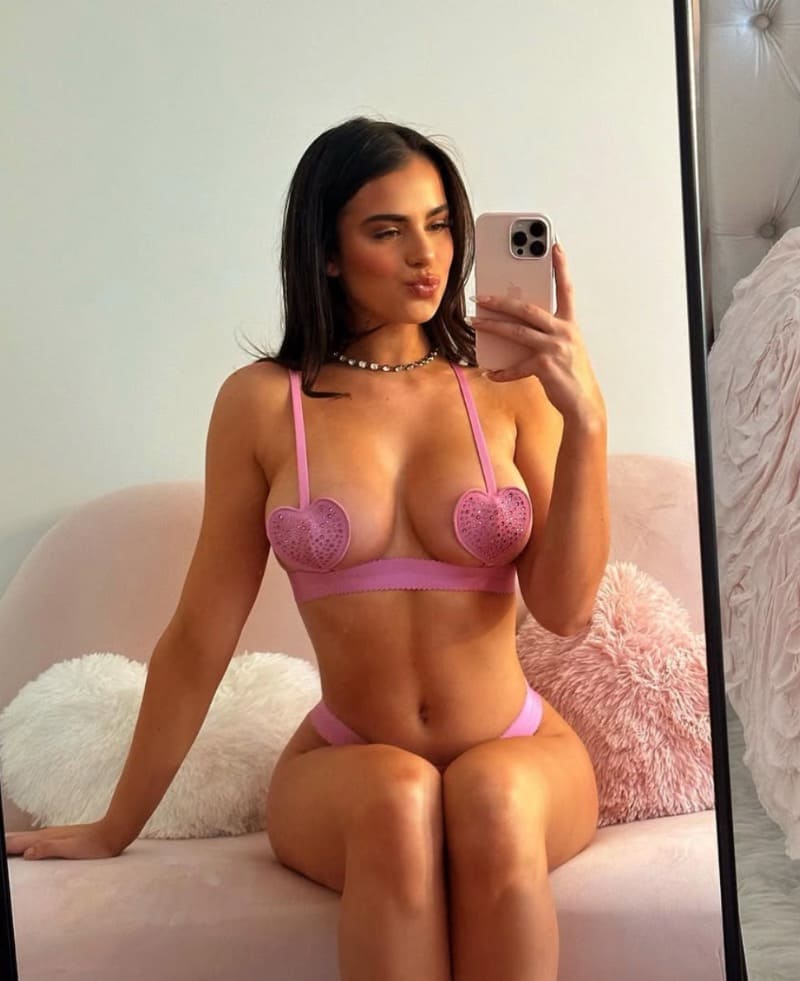Babe in pink lingerie