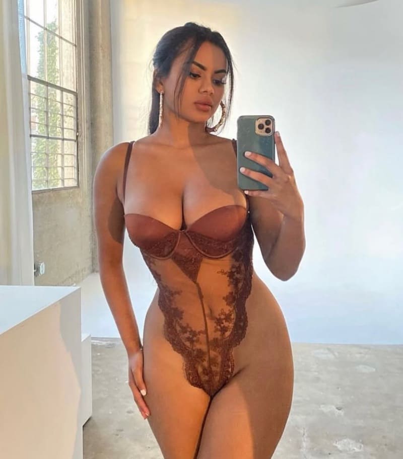 Babe in brown lingerie