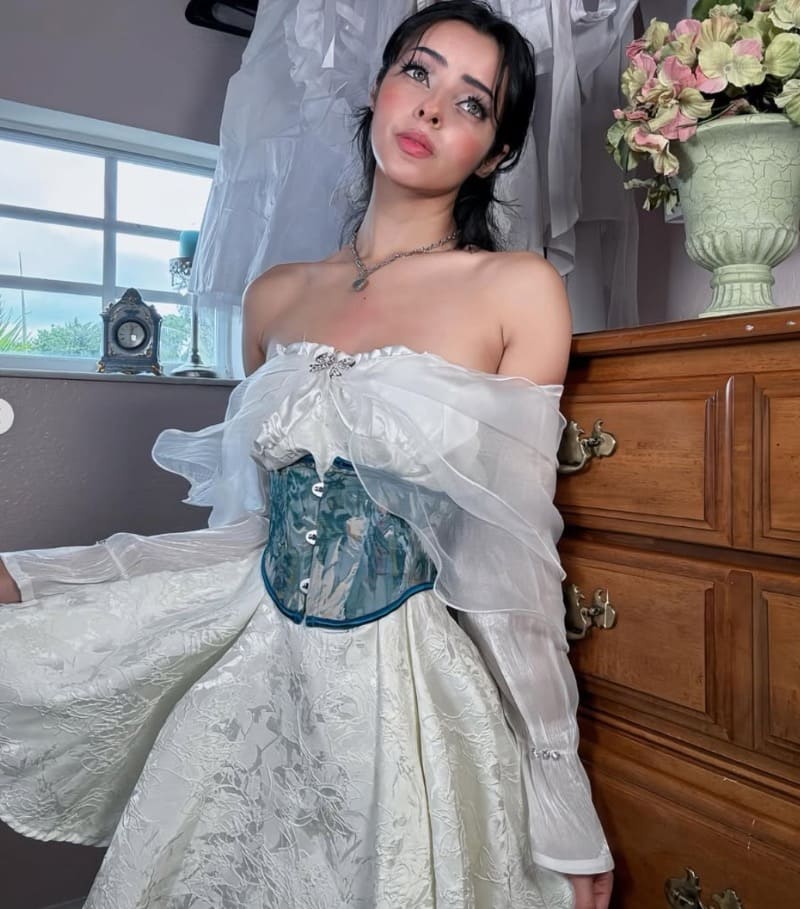 Babe in sexy dress with corset