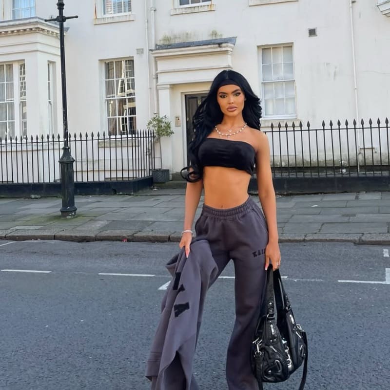 Hannah in sexy grey outfit