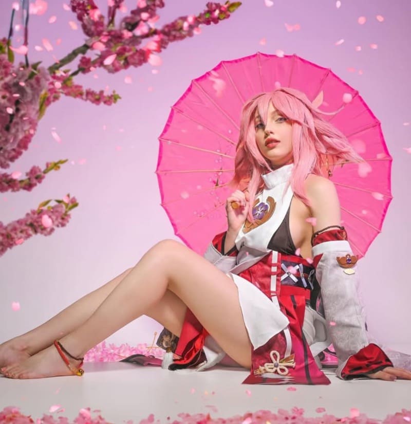 Ramona in sexy cosplay outfit with pink