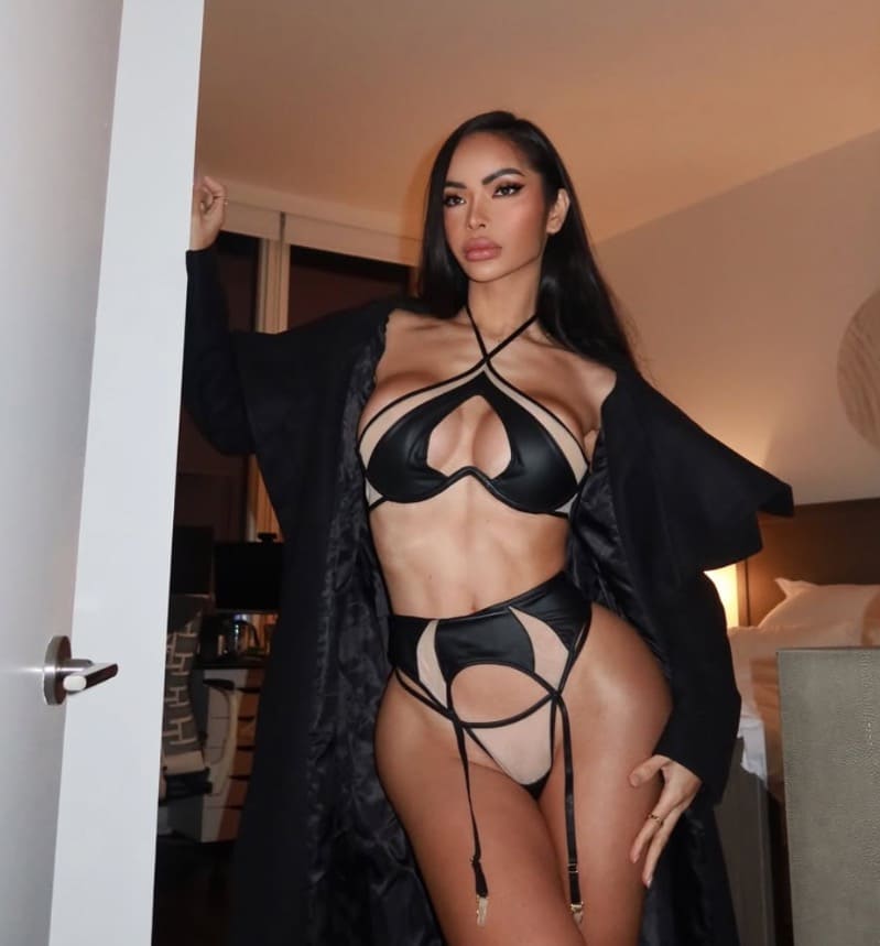 Angela in sexy lingerie with robe