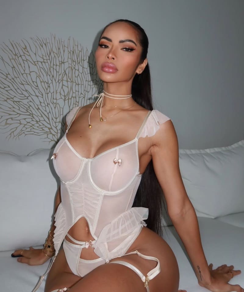 Angela in sexy white lingerie