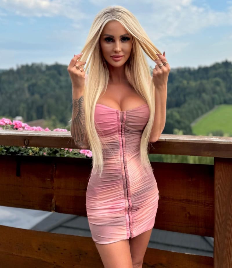 Sexy blonde in tight dress