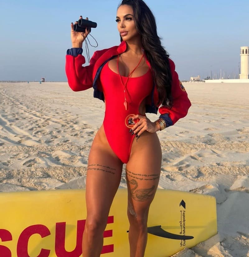 Soni in red bikini