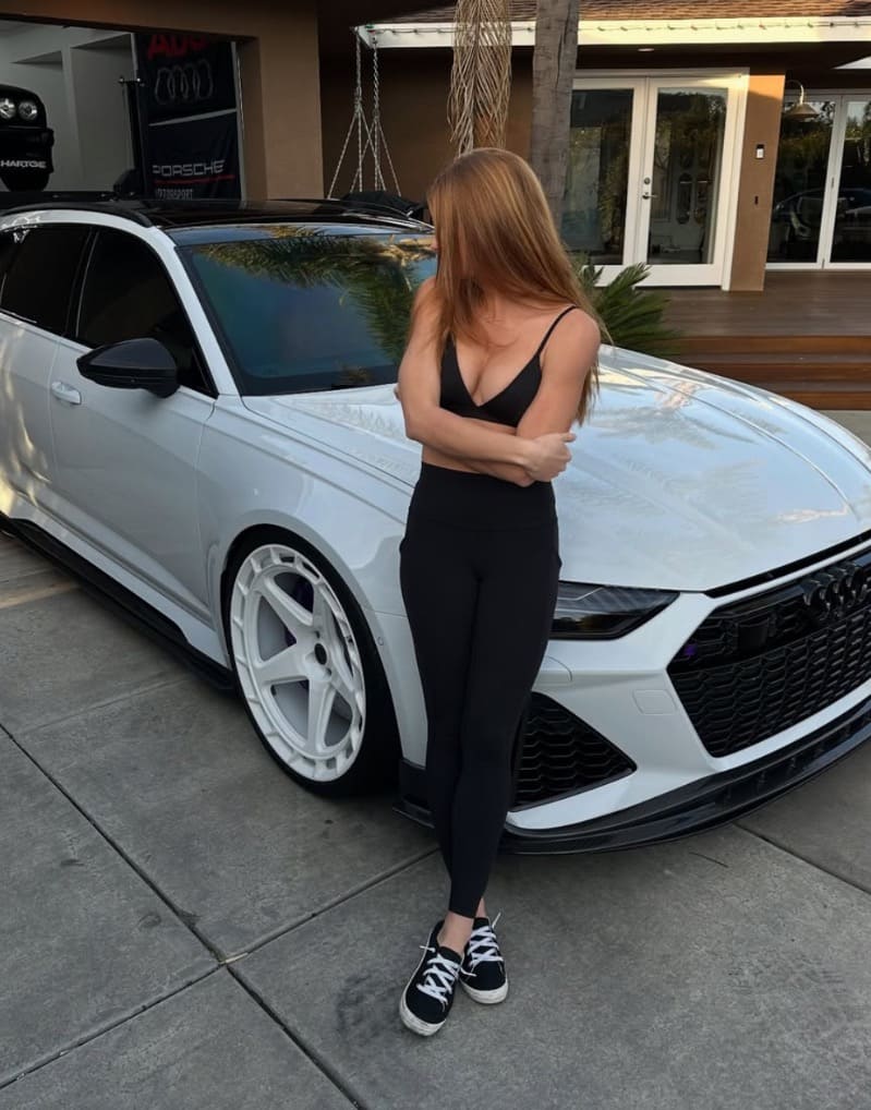 Sexy ginger on white audi