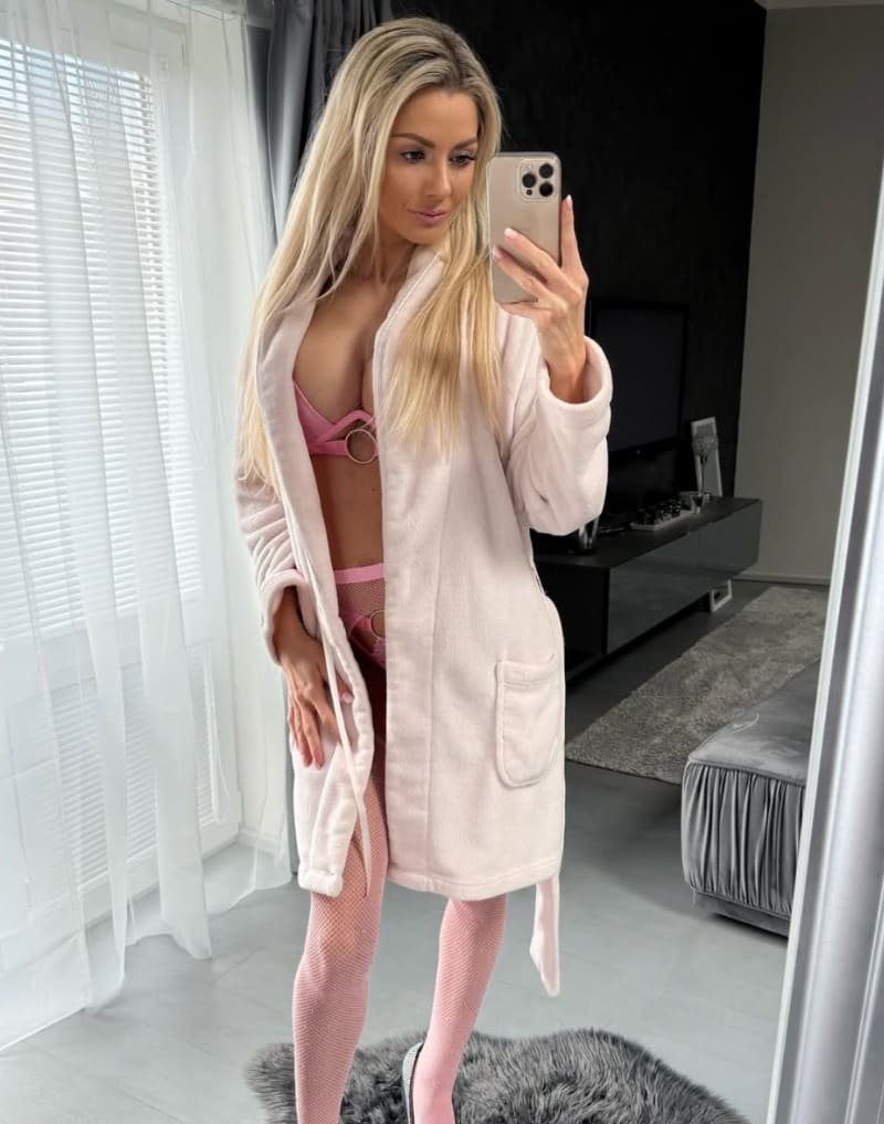 Anneli in white jacket with lingerie