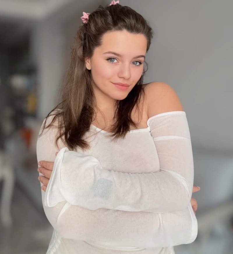 Katerina in sexy see through white top