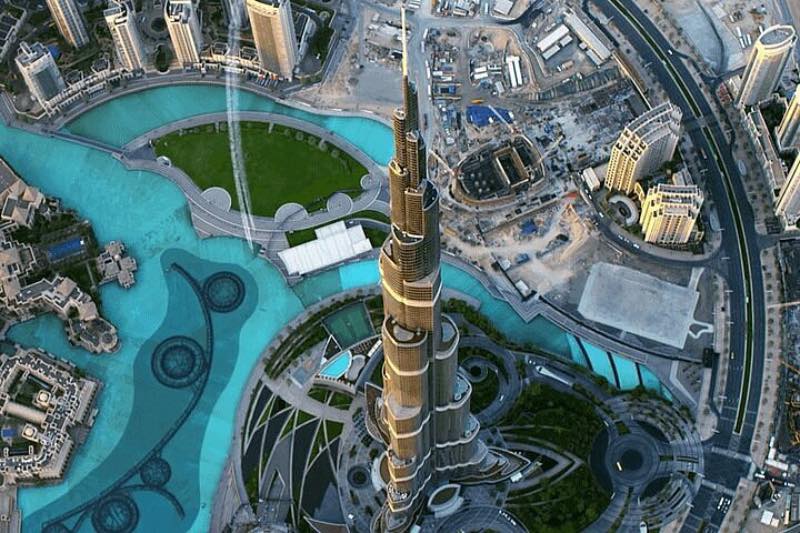 Top of Burj kalifa in busy town