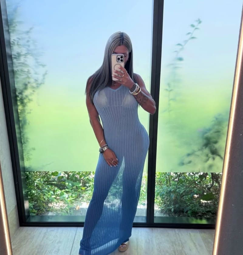 Babe in blue see through dress