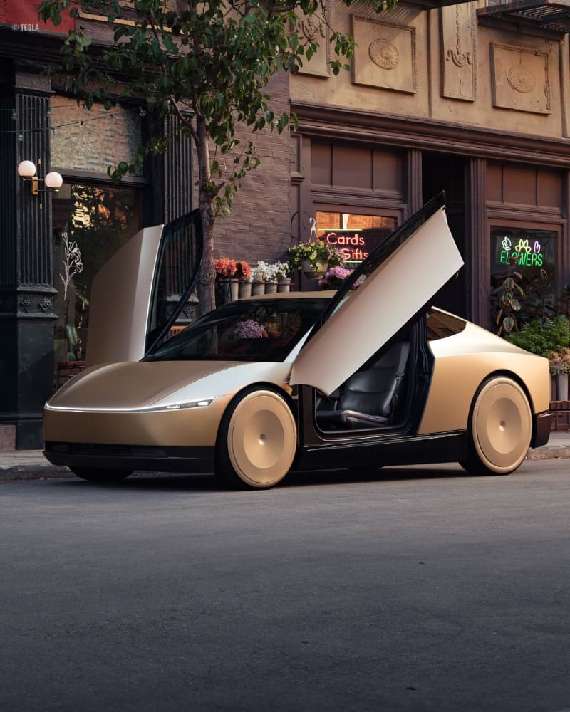 Tesla cyber taxi with doors open
