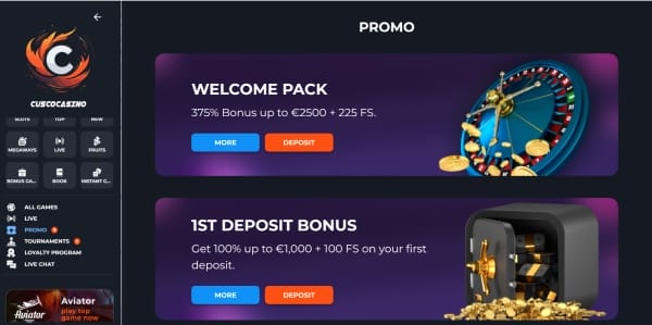 Welkomstbonus van Cusco Casino