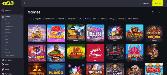 Bitcoin casino Starzino spelaanbod