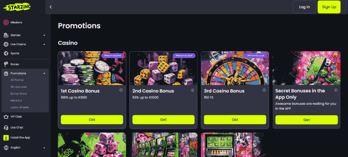 Bonussen en promoties bij Starzino, Push Gaming casino