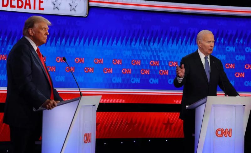 Trump en Biden op CNN podium 