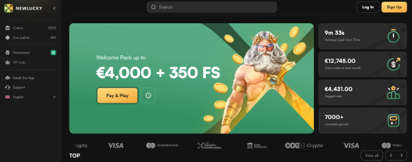 Newlucky: Bitcoin casino met snelle en hoge uitbetalingen