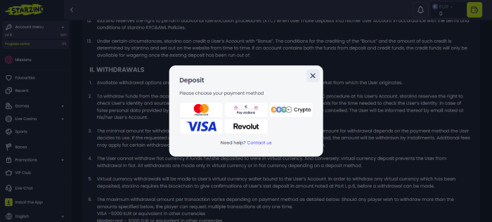 Betaalmethoden bij Bitcoin casino Starzino