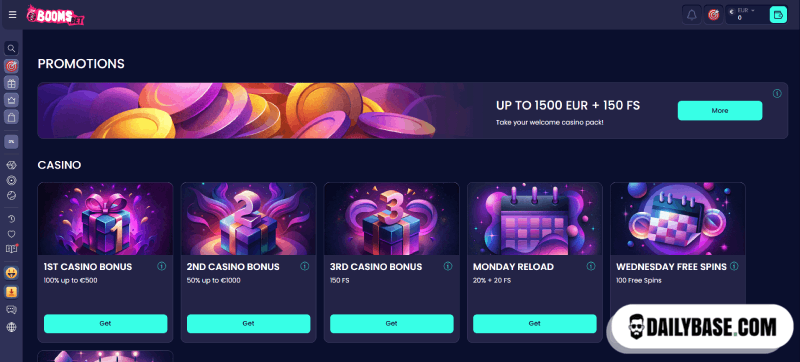 Gratis spins promoties bij Booms.Bet casino