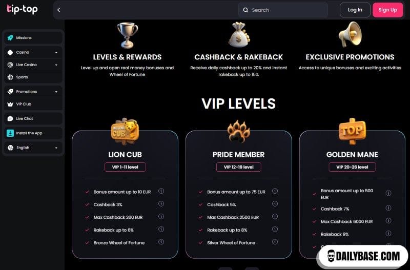 Tip Top online casino NL VIP program