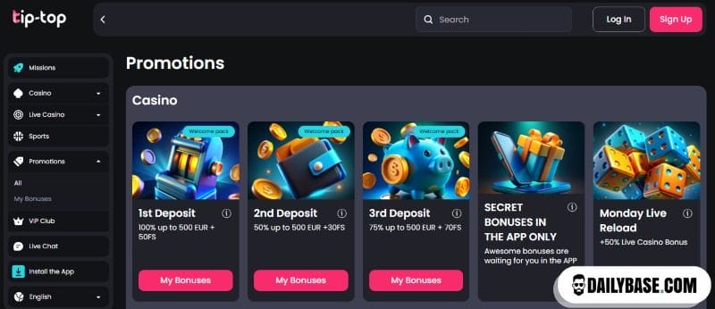 Tip Top online casino NL bonussen