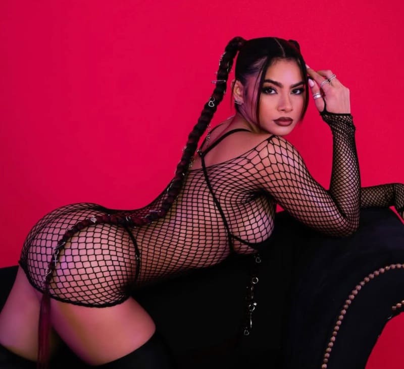 Babe met bolle billen in lingerie