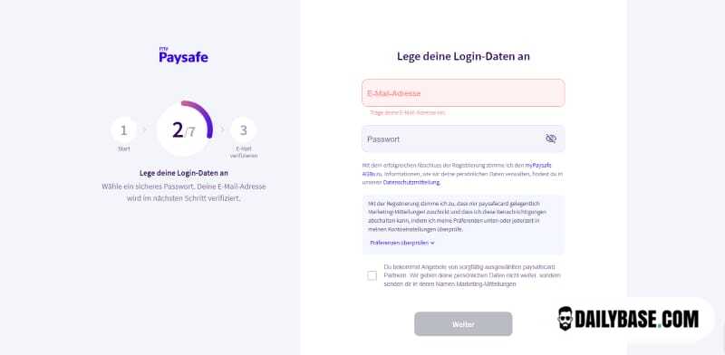 Anmeldedaten im myPaysafe Account anlegen