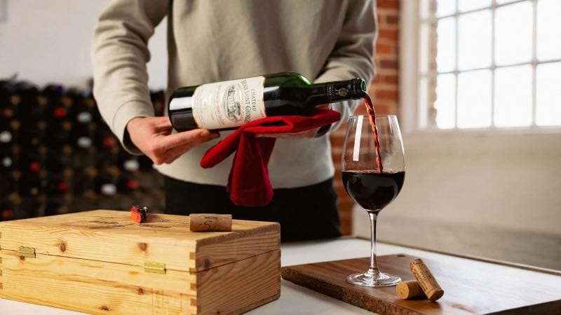 Person pouring one glass of wine