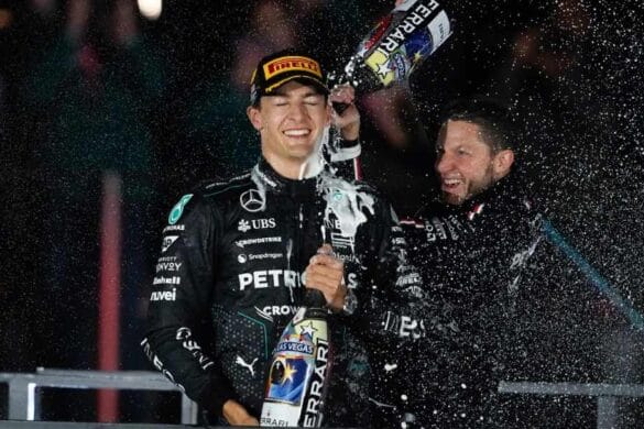 George Russel getting sprayed FT