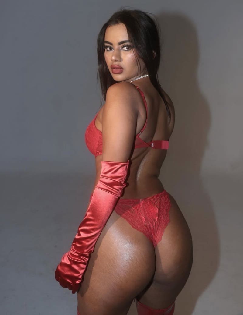 Numi in sexy red lingerie with nice ass