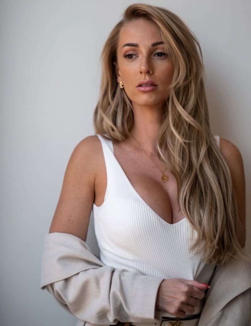 Petra in sexy white top