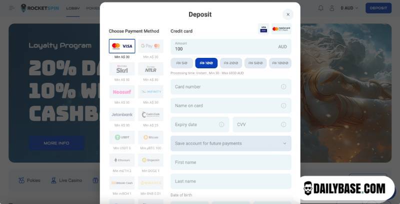Deposit at RocketSpin Online Casino