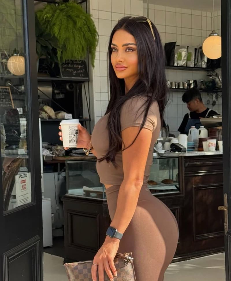 Sexy brunette in brown outfit