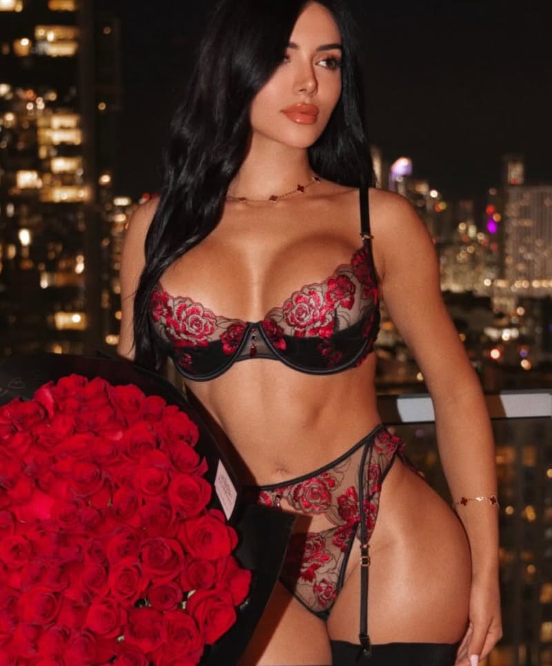 babe in red lingerie