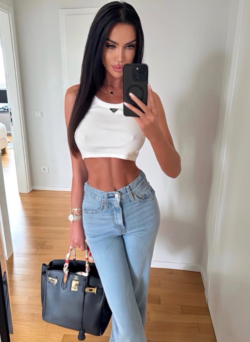 Babe in jeans and white top