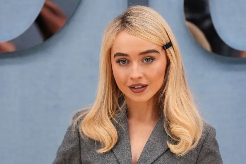 Sabrina carpetner in grey outfit