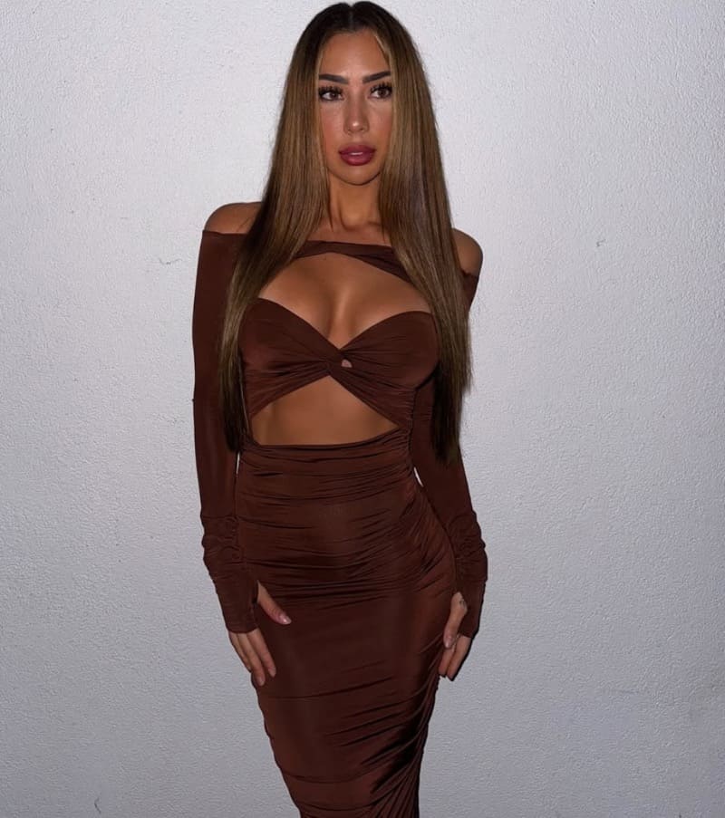 Hot brunette in brown outfit