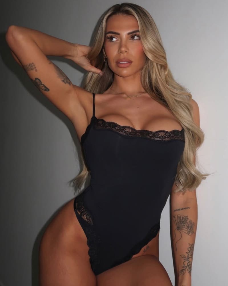 Hot blonde in tight lingerie