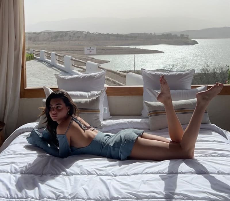 Ashton in sexy blue dress